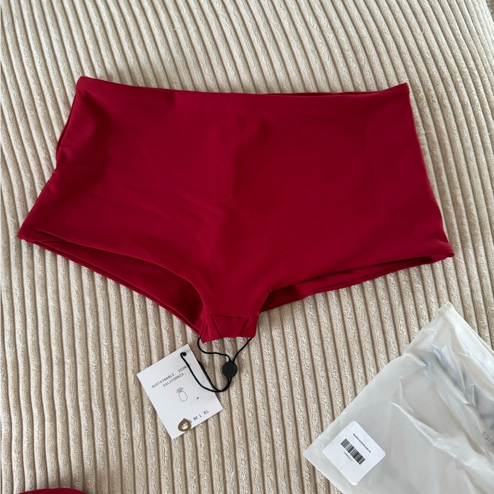 Skatie Red High-Waist Swim Bikini Bottoms